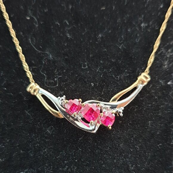 Elegant Vintage 10K White & Yellow Gold Genuine Ruby Diamond Necklace - Picture 14 of 14